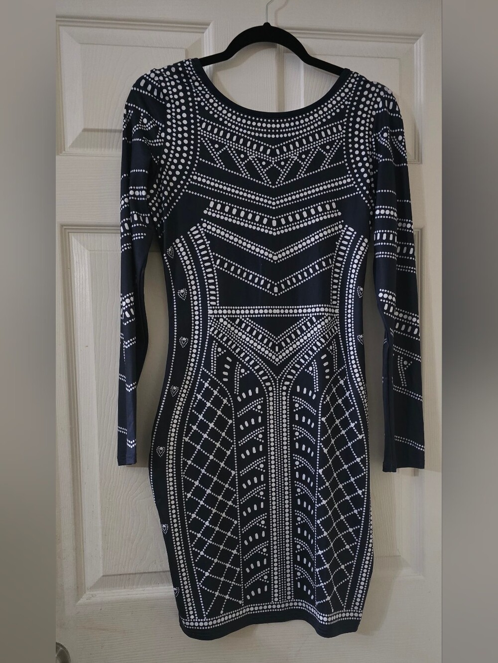 Black and White Studded Bodycon Dress - Women Print M